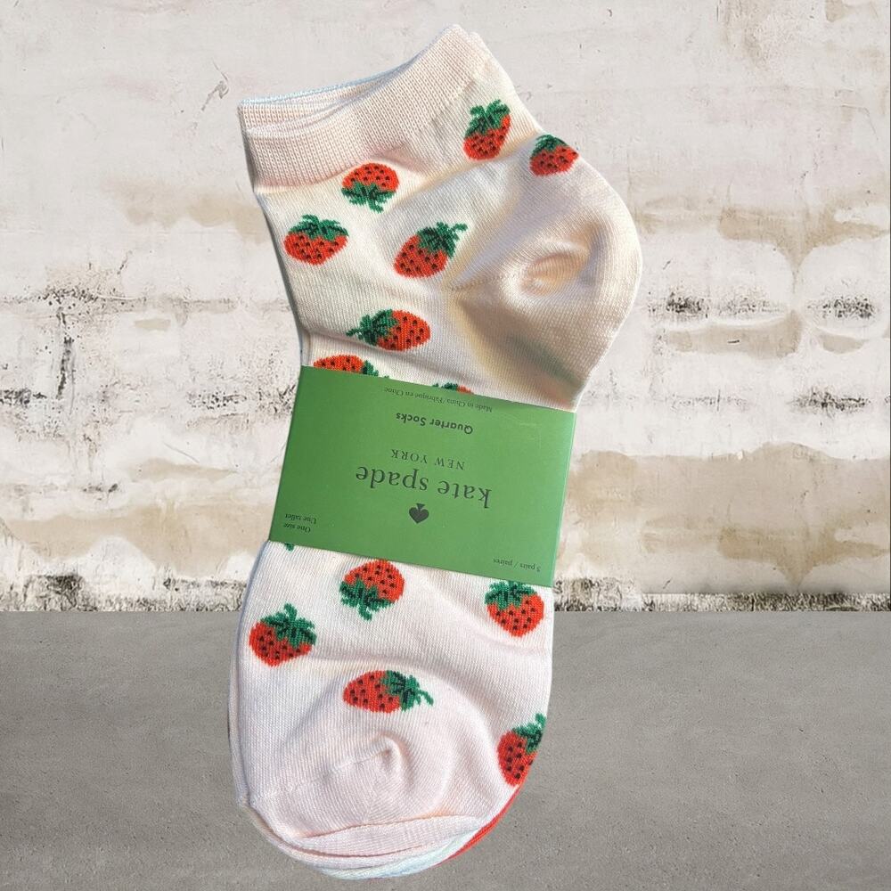 Kate Spade Strawberries 3-Pack Socks NWT